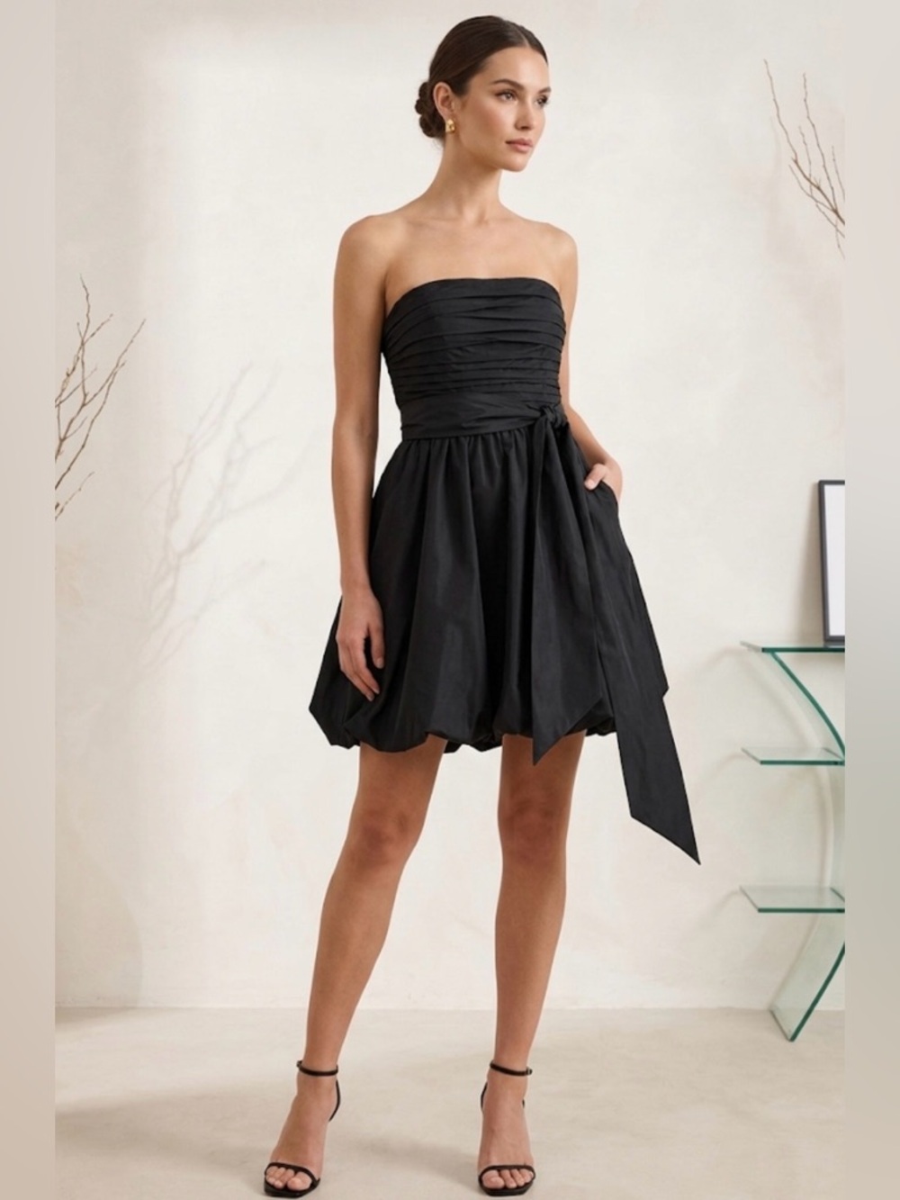 BCBGMAXAZRIA Strapless Silk Bubble
Hem Dress. 2